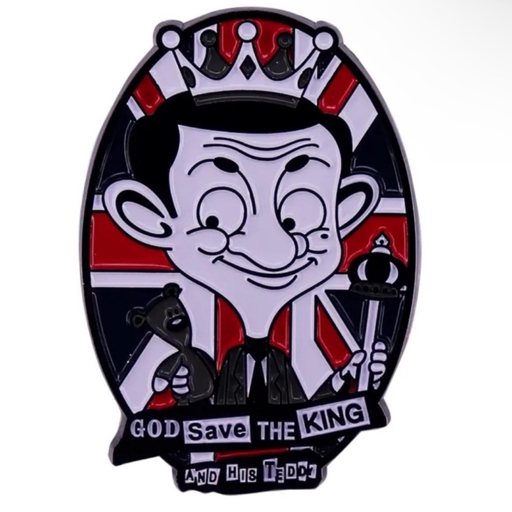 Mr. Bean Enamel Pin, God Save The King And His Teddy Enamel Pin